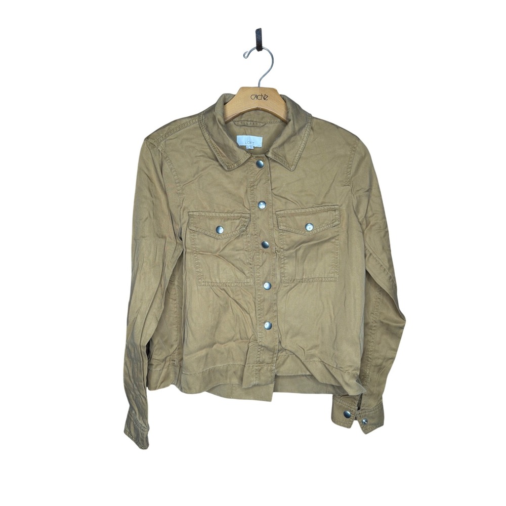 Loft Utility Jacket Womens XS Tan Khaki Snap Button Cropped Twill Field Coat